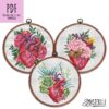 Embroidery designs with anatomical heart, succulents and flowers, set of three cross stitch patterns PDF #0301