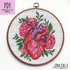 Floral Anatomical Heart Cross Stitch Pattern PDF with Flowers Embroidery Design, Modern Cross Stitch Pattern #0309
