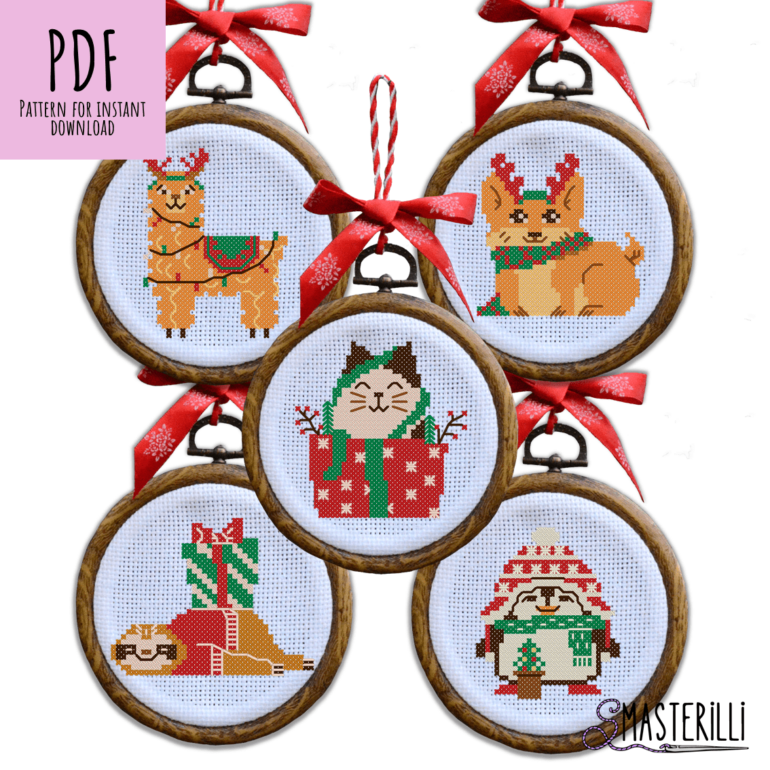 Small Christmas Cross Stitch Patterns PDF, JPG Easy Christmas Animals Embroidery Design