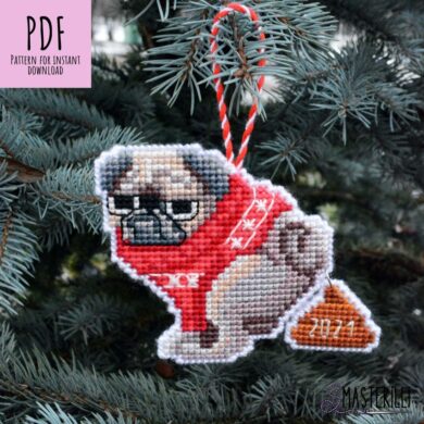 Christmas Bad Pooping Dog Cross Stitch Pattern PDF & Tutorial, Christmas Plastic Canvas Pattern