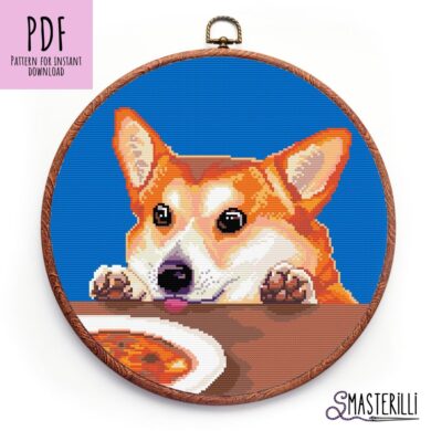 Corgi Dog Cross Stitch Pattern PDF, JPG Embroidery Design, Modern Cross Stitch Pattern #0123