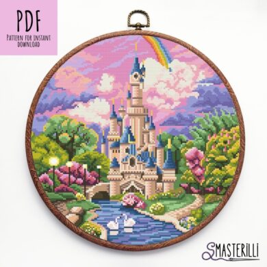 Disney Castle Cross Stitch Pattern - PDF, JPG Fairy Castle Embroidery Design #0308
