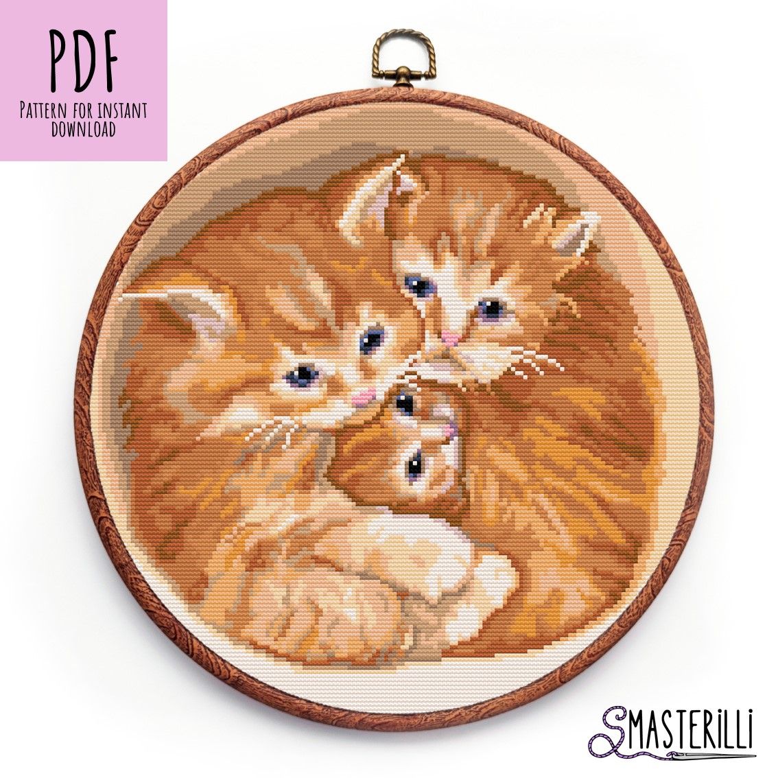 Funny cats embroidery design, red kitten cross stitch pattern PDF and JPG format