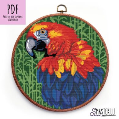 Parrot Cross Stitch Pattern PDF, JPG Bird Embroidery Design, Modern Cross Stitch Pattern #0125