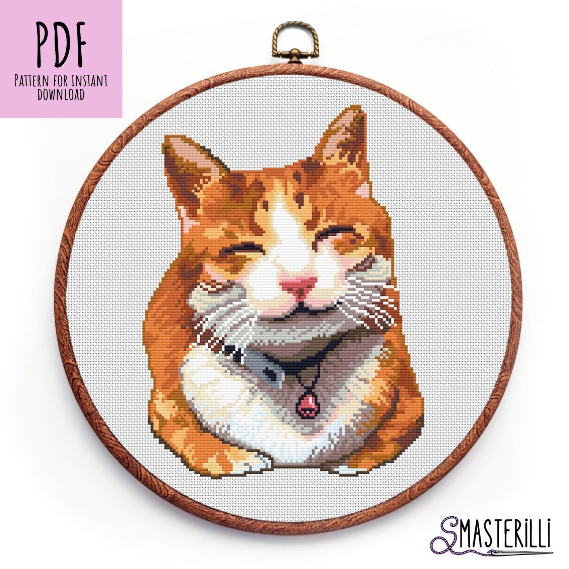 Red Kitten Cross Stitch Pattern PDF , funny cat embroidery design