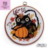 Black Cat Cross Stitch Pattern PDF, JPG Halloween Pumpkin Embroidery Design, Autumn Cross Stitch Pattern #0512