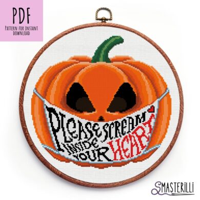 Pumpkin Cross Stitch Pattern Covid Halloween Embroidery Design