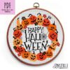 A cross stitch pattern of pumpkins, perfect for Halloween.