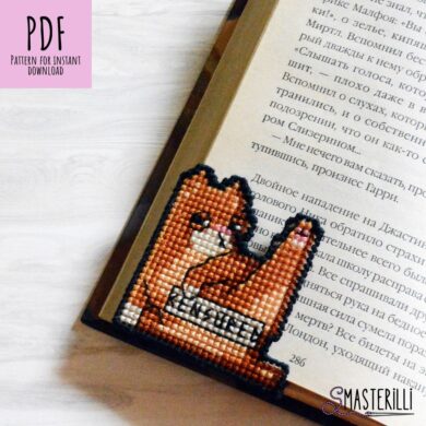 Orange Cat Bookmark Cross-Stitch Pattern PDF, plastic canvas pattern
