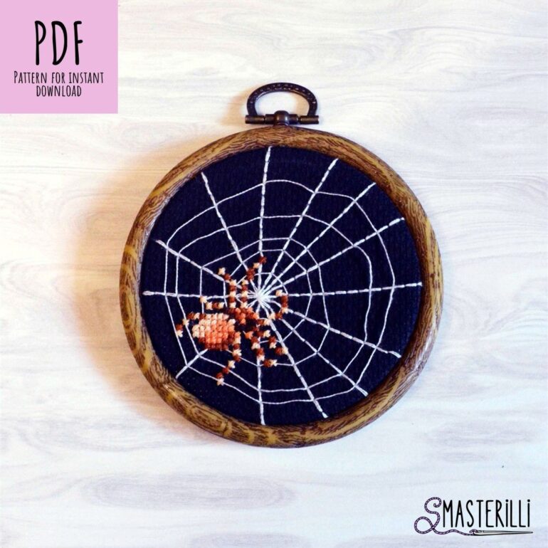 Small Halloween Cross Stitch Pattern, Tiny Spider embroidery design