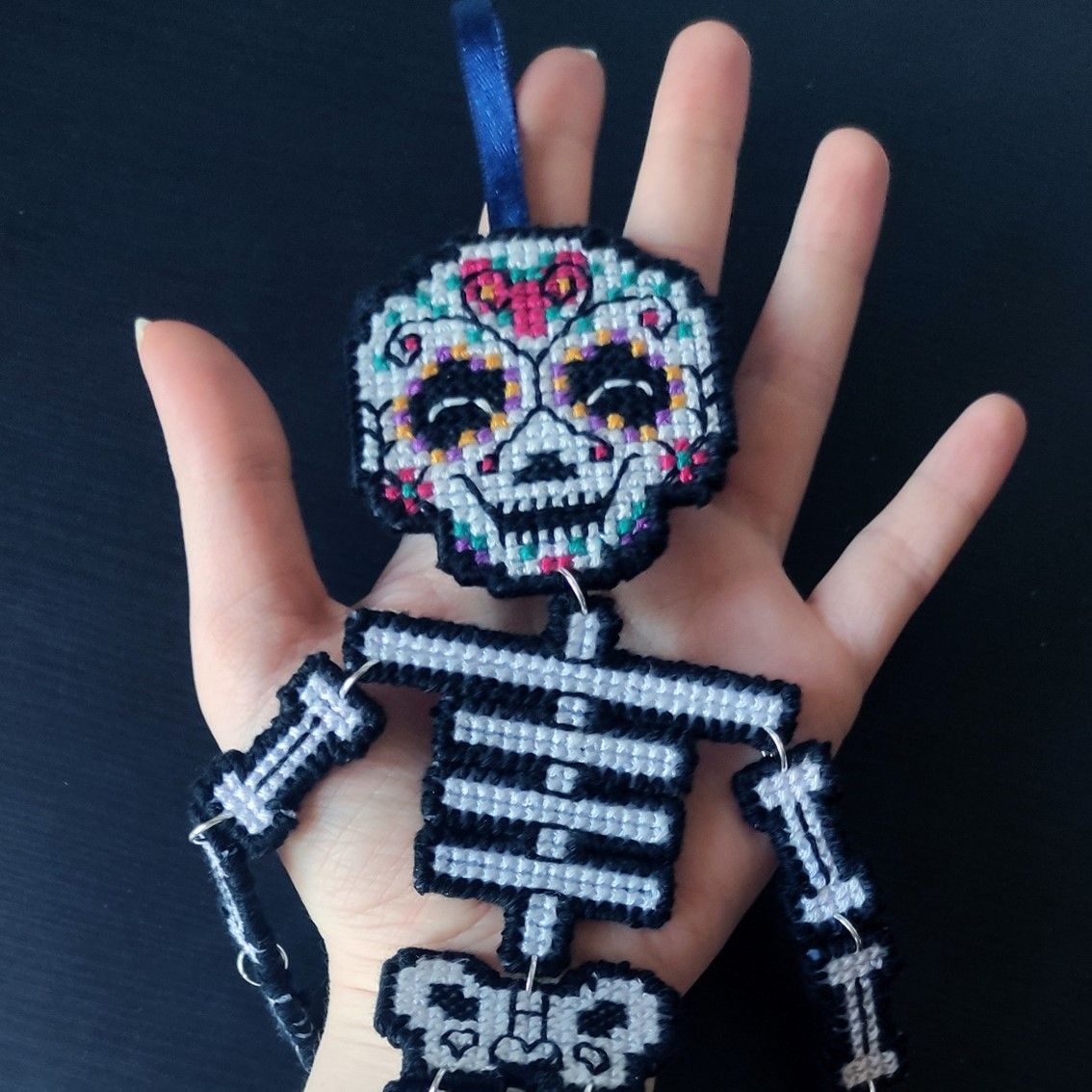 Halloween Cross Stitch Pattern with Sugar Skull Design, skeleton plastic canvas pattern & tutorial
