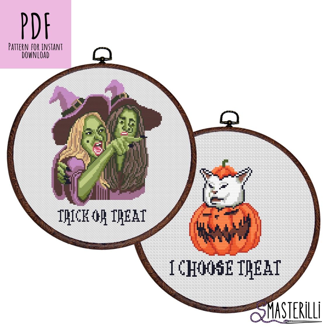 Halloween Witches Cross Stitch Pattern by Smudge the Cat