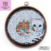 Christmas Cat Cross stitch Pattern PDF, JPG White Cat Embroidery Design, Winter Town with Snowflakes