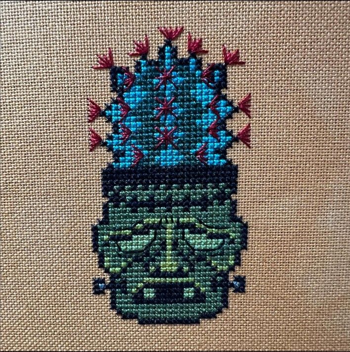 Halloween cacti cross stitch ornament