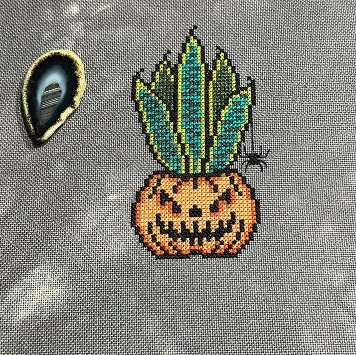 Halloween cacti cross stitch ornament