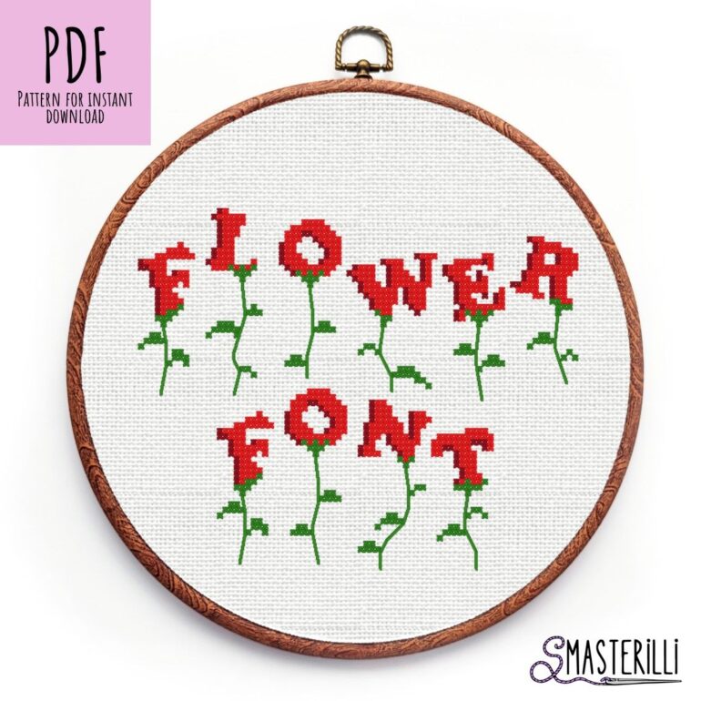 Flower Alphabet Cross Stitch Pattern PDF, plant letters and numbers embroidery design