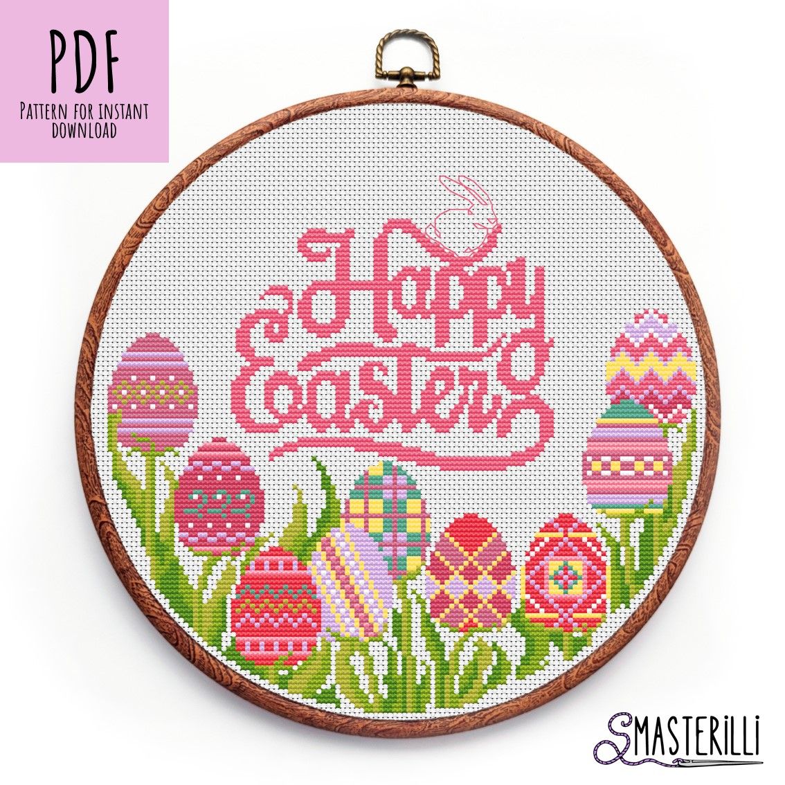 Easter Cross Stitch Pattern with Spring Flowers
