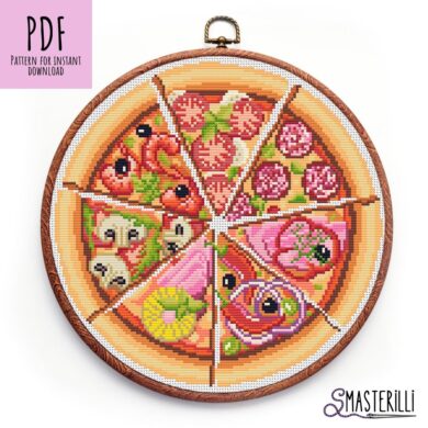 Pizza Cross Stitch Pattern PDF, JPG Food Embroidery Design