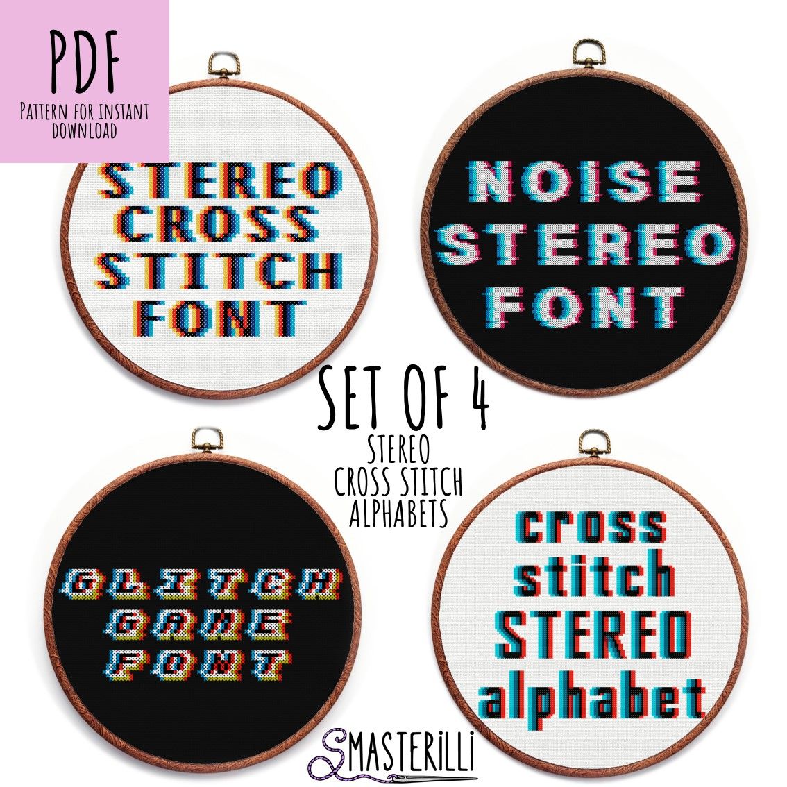 Modern Alphabet Cross Stitch Pattern PDF, stereo letters and numbers pattern set