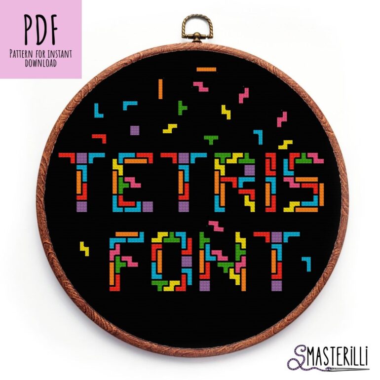 Looking for a special gift for your gaming and IT specialist friends? Look no further than this modern alphabet cross stitch pattern in a Tetris style! Perfect for words of inspiration and encouragement, this modern cross stitch pattern is sure to be appreciated. Show your appreciation with this unique and thoughtful gift. Digital cross stitch pattern PDF by Smasterilli. Modern Alphabet Cross Stitch Pattern PDF, Tetris Embroidery Design