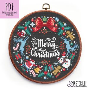 Merry Christmas wreath cross stitch pattern PDF #0421