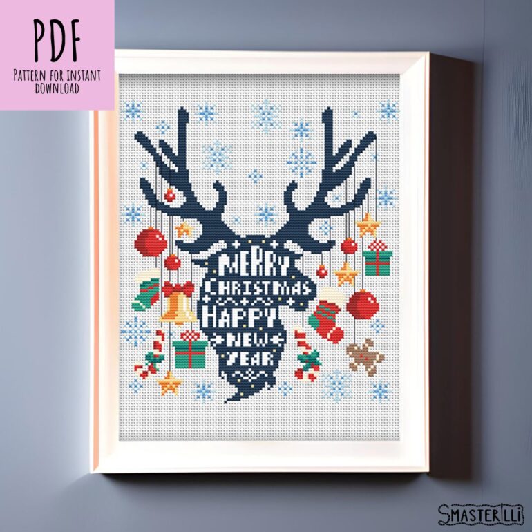 Get the perfect Christmas decoration with this Christmas Deer Cross Stitch Pattern by SMasterilli. Create a festive Christmas Sampler with Merry Christmas words! Alternative SEO Description: Add a special touch to your holiday décor with this Christmas Deer Cross Stitch Pattern by SMasterilli. Create a festive Christmas Sampler with Merry Christmas words to brighten up your home!