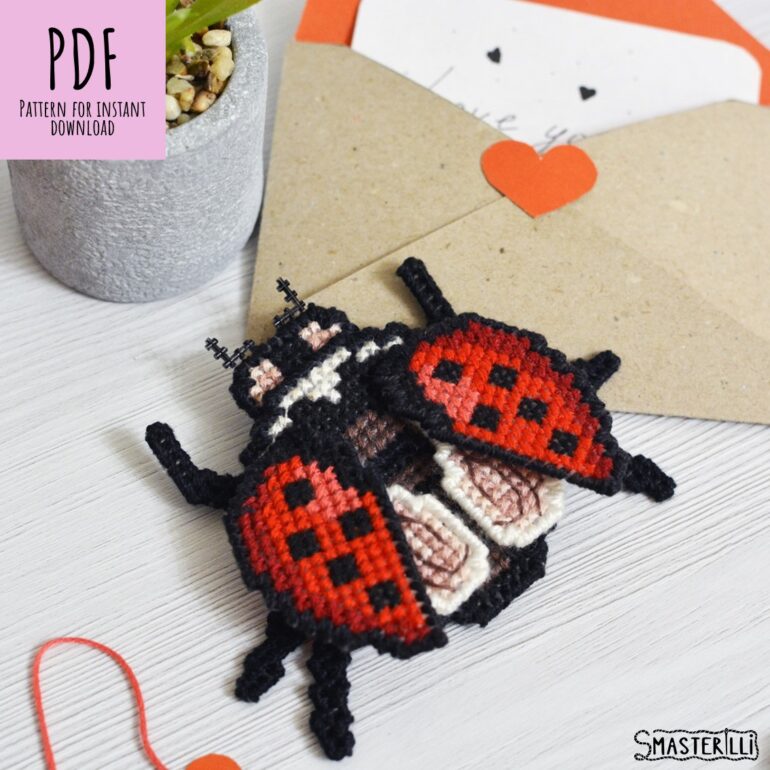 Create a realistic insect-themed cross stitch pattern with the Ladybug Cross Stitch Pattern by Smasterilli. This plastic canvas pattern includes a detailed design for realistic results. Get creative and add a unique touch to your projects today!